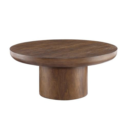 36" Round Coffee Table Solid Wood Coffee Table for Living Room Rustic Retro Circle Coffee Table Pedestal Center Table for Apartment, Easy Assembly (Dark Brown) - color: Dark Brown Wood - 36"
