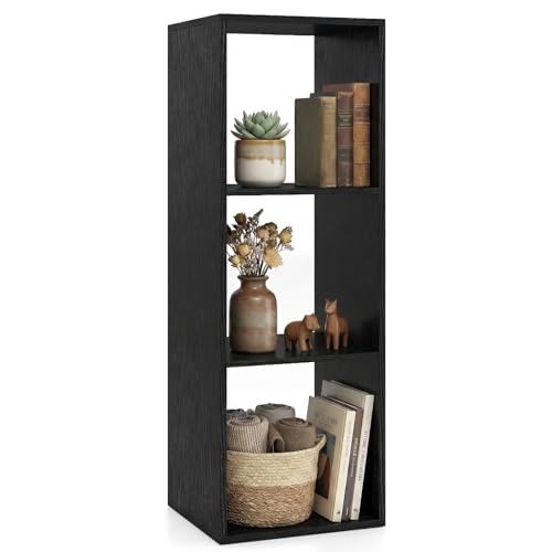 GIANTEX 3-Cube Bookcase, Cubby Bookshelf w/Back Guardrail & Anti-Tipping Kits, 4-Tier Freestanding Storage Organizer with Shelves, Open Back Display Rack for Living Room, Study - color: Black, size: 3-Cube
