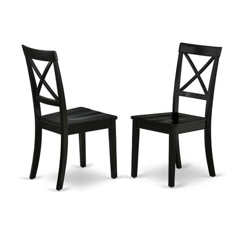 East West Furniture DLBO3-BLK-W 3 Piece Dining Table Set for Small Spaces Contains a Round Dining Room Table with Dropleaf and 2 Wood Seat Chairs, 42x42 Inch, Black - color: Dlbo3-blk-w, size: Table + 2 Chairs