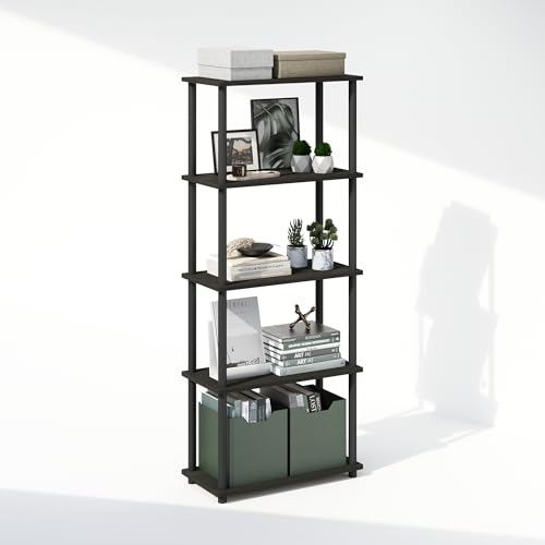 Furinno Turn-N-Tube Book Shelf, 5-Tier Bookshelf, Bookcase with Multipurpose Compact Display Rack, 11.6 x 23.6 x 57.4, for Living Room, Bedroom, Home Office, Espresso/Black - color: Espresso/Black, size: 5-Tier Round Tube