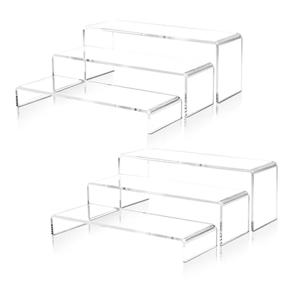 2 Set Large Acrylic Clear Display Risers, 3 Sizes 12" Rectangular Showcase Collectibles Display Shelf, 5mm Thick Desktop Display Stand Holder for Figures, Jewelry, Perfume, Toys - size: 6 Pcs Acrylic Risers