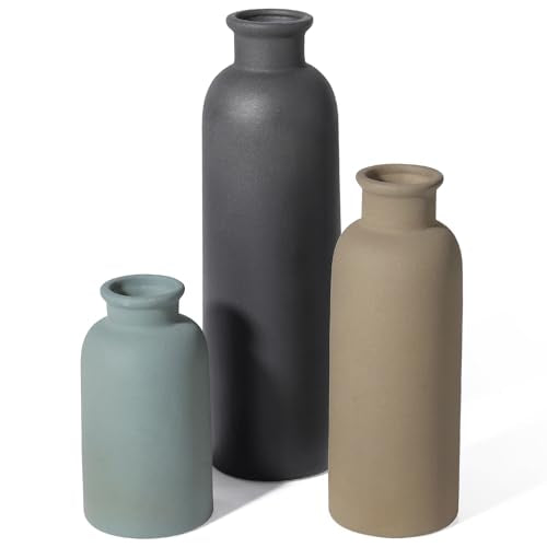 Small Ceramic Vase Set of 3, Boho Modern Flower Vase Room Decor, Farmhouse Decor, Vases for Your Kitchen, Bathroom, Bedroom, Living Room, Office&Shelf Centerpiece Table Decorations Multicolor - color: Multicolor