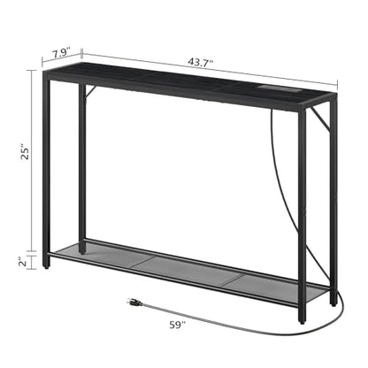 MAHANCRIS 43.7" Console Table with Outlet, Narrow Sofa Table with Shelf | 2 Tier Behind Couch Table, Charging Station, Steel Frame, for Entryway, Living Room, Foyer, Hallway, ofice, Black CTHB11E01N1 - color: Black