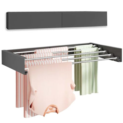 Vikaqi Wall Mounted Clothes Drying Rack 32", Foldable Wall Mount Laundry Rack Folding Indoor, Drying Rack Clothing Collapsible, Hidden Space Saver with Wall Template, 5 Rods, Black - color: Black, size: 32" Wide