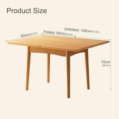 Rectangular Folding Expandable Dining Table Foldable Space Saving Drop Leaf Kitchen Table for Small Spaces Living Room Apartment