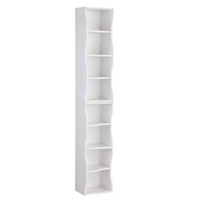 Skinny Tall Bookshelf, 8 Tiers Ultra Slim Bookshelf, Tall Narrow Bookcases, for Living Room, Office, Small Space, Adjustable Shelves, A Wavy Border Design, 11.6'' X 9.3'' X 70.9'' (White) - color: White