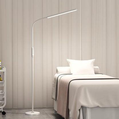 Bright LED Eye-Protecting Reading Floor Lamps with Touch and Remote Dimming 3000-6000k for Eyelash Manicure Craft Drawing Makeup Living Room Bedroom Office, Adjustable Gooseneck Modern Standing Light - color: New White