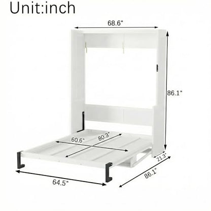 SOFTSEA Queen Size Murphy Wall Bed Frame with Desk, White | Space-Saving Hidden Wall Bed with Desk, Gas Struts, Vertical Murphy Bed Cabinet for Guest Room Home Office - color: White Black
