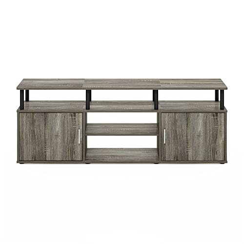 Furinno Jensen Entertainment Center Stand for TV up to 70 Inch, Plastic Pole, French Oak Grey/Black/Black - color: French Oak Grey/Black/Black