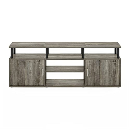 Furinno Jensen Entertainment Center Stand for TV up to 70 Inch, Plastic Pole, French Oak Grey/Black/Black - color: French Oak Grey/Black/Black