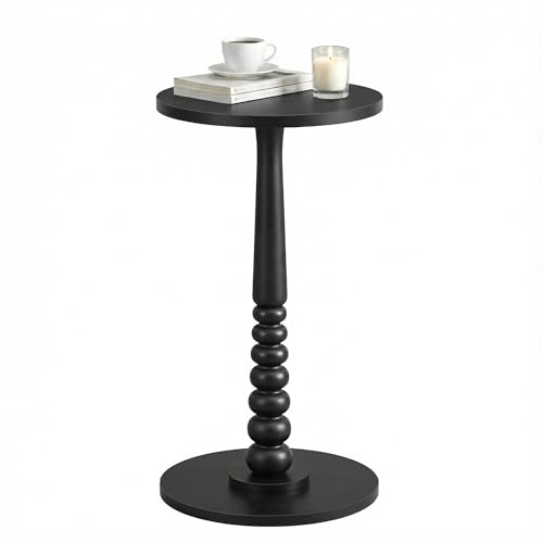 VASAGLE Round Side Table, Small Drink End Table, Solid Wood Leg | Accent Nightstand, Mid-Century Modern, for Living Room Bedroom, Ink Black, MARIEL Collection, ULET293BC01S - color: Ink Black, size: Round