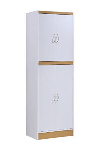 Hodedah 4 Door Kitchen Pantry with Four Shelves, White - color: White