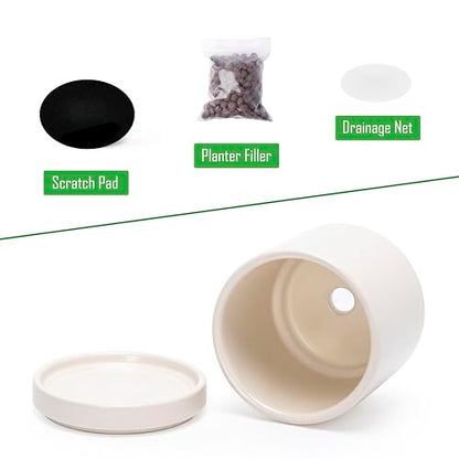 D'vine Dev 2-Pack Ceramic Pots with Saucers, Oatmeal, 3.5 in, 94-V-A-8 | Modern Cylinder Design, Glazed Ceramic, Drainage Hole & Saucer Included, High Temperature Fired, Elegant Home Accent - color: Oatmeal, size: 3.5 Inch