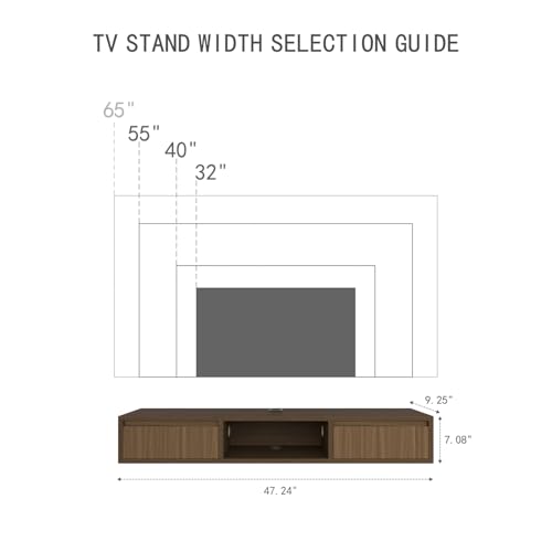 47" Floating TV Stand, Wall Mounted Media Console for 65 TV | Heavy-Duty 11-Layer Plywood Floating Tv Console with Soft Close Drop Down Door, Anti-Sag Entertainment Center - size: 47 In