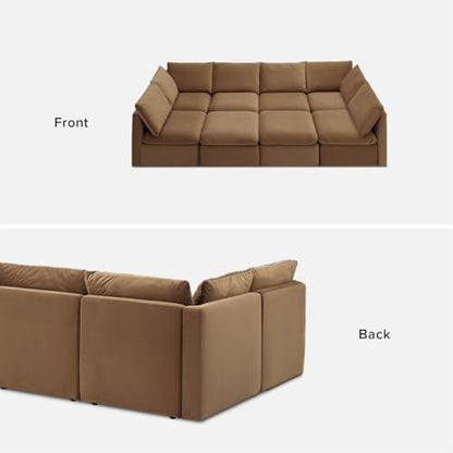 mopio Oversized Modular Sectional Sofa with Fully Removable Covers and Storage, Convertible U, L-Shaped and Sleeper Sectional, Modern Couches with Ottoman Chaise (Hazelnut Velvet, 8 Seats, Sleeper) - color: [Gen 2] Hazelnut Velvet, size: 8 Seats, Sleeper