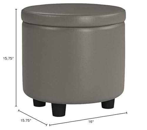 Designs4Comfort Round Accent Storage Ottoman with Reversible Tray Lid - color: Grey