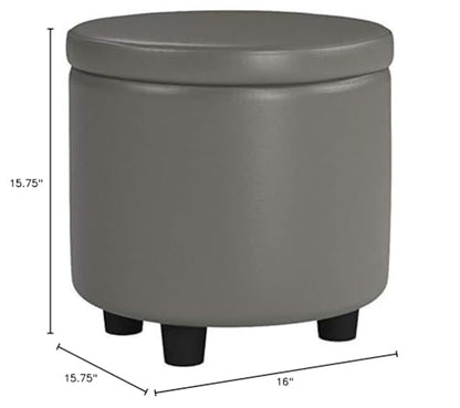 Designs4Comfort Round Accent Storage Ottoman with Reversible Tray Lid - color: Grey
