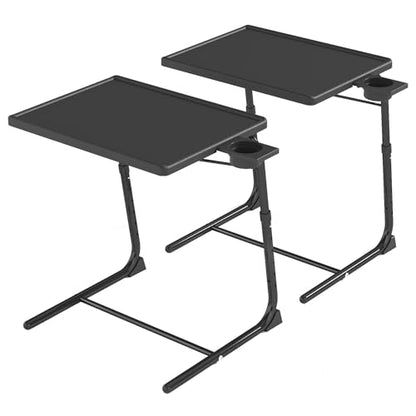 TV Tray Table, Adjustable TV Dinner Table for Eating on Couch with Cup Holder, Folding Tables with 6 Height & 3 Tilt Angle Adjustments, Comfortable Laptop Stand for Bed & Sofa, 2 Pack, Black - color: 2 Pack