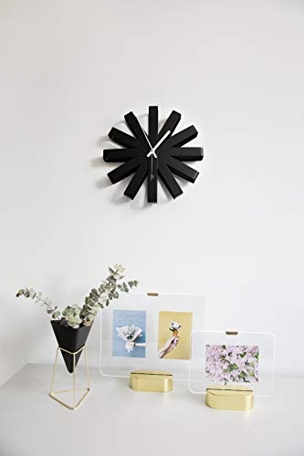 Umbra Ribbon Modern 12" Wall Clock, Silent Non Ticking Battery Operated Quartz Movement, Black