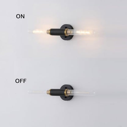 Modern Wall Sconces 24" Knurled Texture Cylinder Bathroom Vanity Lights Fixtures with Clear Striped Glass Shade 2-Lights Brushed Brass Gold Black Indoor Wall Lighting for Bedroom Hallway - color: Gold Black Knurled Texture/Clear