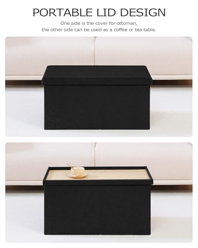 PINPLUS Folding Storage Bench, 30 inches Ottoman Coffee Table Cube Chair Foot Rest Stool Storage Chest for Living Room Bedroom, Holds up to 550 lb (Black) - color: Black