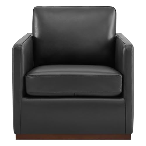 CHITA Genuine Leather Swivel Chair, Wood Frame, Fully Assembled, Black | Leather Arm Chair with 360° Swivel Solid Wood Base, Mid Century Modern Living Room Chair, 33"Dx30"Wx33"H, 300 Lb Capacity - color: Black