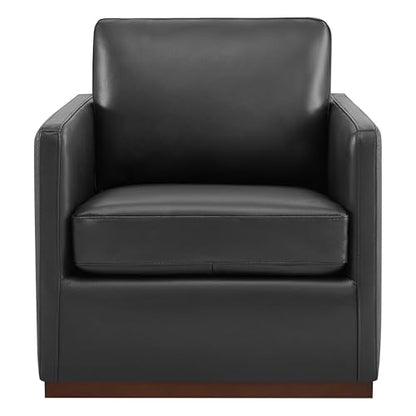 CHITA Genuine Leather Swivel Chair, Wood Frame, Fully Assembled, Black | Leather Arm Chair with 360° Swivel Solid Wood Base, Mid Century Modern Living Room Chair, 33"Dx30"Wx33"H, 300 Lb Capacity - color: Black