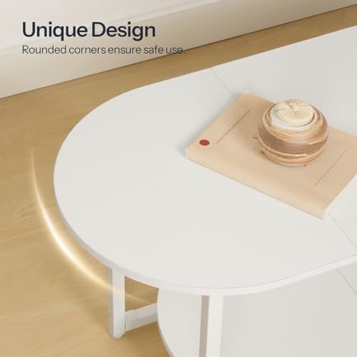 HOOBRO Coffee Table for Living Room, Oval Small Coffee Table with 2-Tier Open Storage Shelf, Industrial Cocktail Tea Table, Wooden Desktop Center Table, Farmhouse, Home Office, White WW09KF01 - color: White