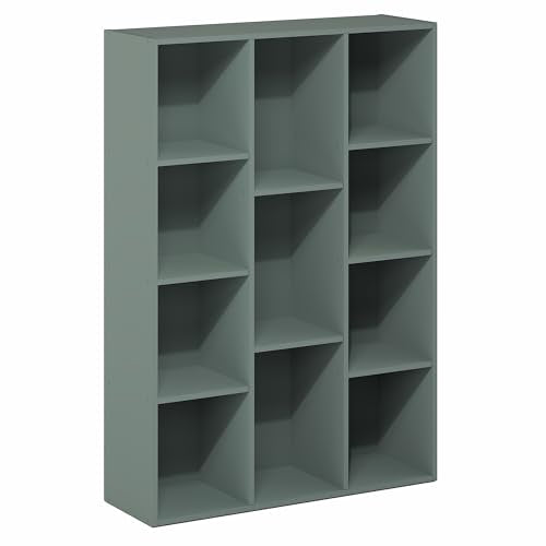 Furinno LUDER Book Shelf, 11-Cube Bookshelf, Reversible Bookcase, 9.4 x 29.1 x 41.7, Easy Assembly, for Living Room, Bedroom, Home Office, Sage Green - color: Sage Green, size: 11-Cube