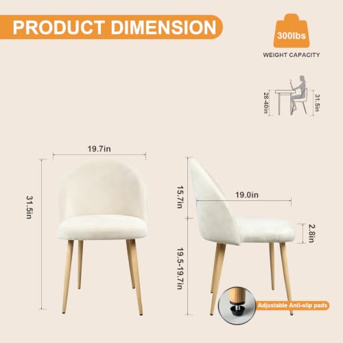 Lightdot Dining Chairs Set of 2, Velvet Comfortable Seats, Mid-Century Modern Living Room Chairs, Upholstered Kitchen Chairs with Wooden Legs and Padded Seat for Bedroom Office, Easy Assembly, Beige - color: Beige