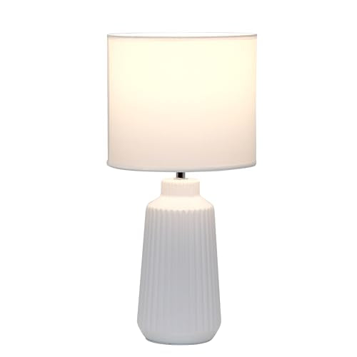 Simple Designs LT1169-OFF 15.94" Glow & Flow Minimalist Grooved Ceramic Table Lamp, Monochromatic Fabric Shade, Textured Accent Lighting, for Bedroom, Office, Living Room, Off-White - color: Off-White