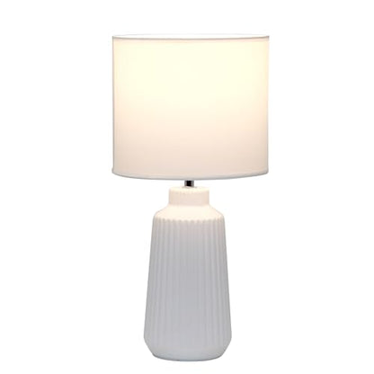 Simple Designs LT1169-OFF 15.94" Glow & Flow Minimalist Grooved Ceramic Table Lamp, Monochromatic Fabric Shade, Textured Accent Lighting, for Bedroom, Office, Living Room, Off-White - color: Off-White