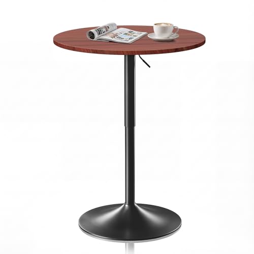 Magshion Round Bar Table, Height-Adjustable 27.5"-36" Tall Pub Tables with Black Leg and Sturdy Base, 360° Swivel Table for Kitchen Bistro Bar Cocktail Table (Red) - color: Red, size: 23.5 in