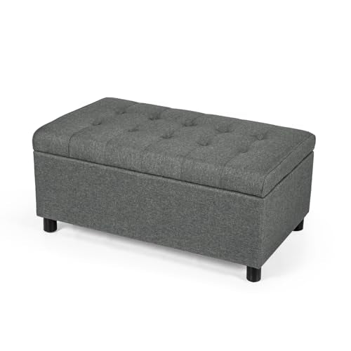 34" Ottoman with Storage,Tufted Storage Ottoman Bench with Legs | Fabric,Safety Hinge,Upholstered,Rectangular,Entryway Bench with Seating for Living Room Bedroom Gray - color: Fabric Gray