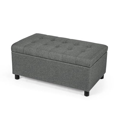 34" Ottoman with Storage,Tufted Storage Ottoman Bench with Legs | Fabric,Safety Hinge,Upholstered,Rectangular,Entryway Bench with Seating for Living Room Bedroom Gray - color: Fabric Gray