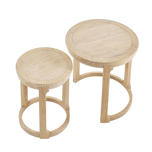 24" Round Nesting Coffee Table Set of 2, Solid Wood Coffee Tables Mid Century Rustic Farmhouse Side End Tea Table for Living Room, Apartment (Oak) - color: 24" Oak