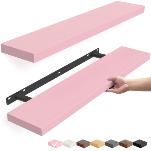 BAYKA Pink Floating Shelves 22.5in, Set of 2, Wall Mounted for Wall Decor | Easy Install, 22lbs Max Load, Hidden Bracket, Hanging Shelf for Books Nursery Plants Perfume Storage, Multi-Wall Compatible - color: D. Pink - Romantic & Sweet Style, size: 22.5in