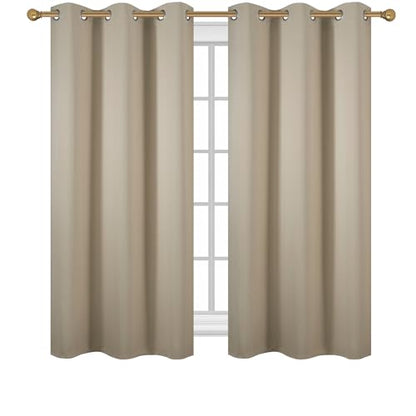 Diraysid Beige Grommet Blackout Curtains for Bedroom Thermal Insulated Room Darkening Curtains Drapes, 38 x 54 inch, 2 Panels - color: Beige, size: 38"W x 54"L (Pack of 2)