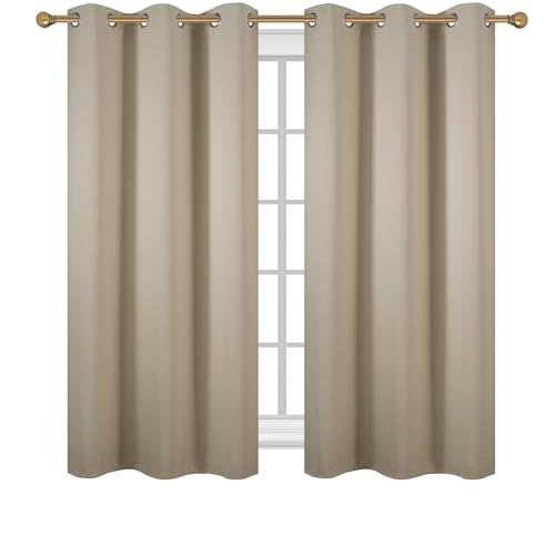 Diraysid Beige Grommet Blackout Curtains for Bedroom Thermal Insulated Room Darkening Curtains Drapes, 38 x 63, 2 Panels - color: Beige, size: 38"W x 63"L (Pack of 2)