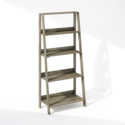 Furinno Ladder Display Shelf, 5-Tier Ladder Shelf, Standing Bookshelf, Display Storage Shelves, 13 x 23.6 x 53.5, for Living Room, Home Office, French Oak - color: French Oak