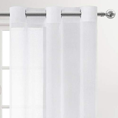DWCN White Faux Linen Sheer Curtains - Grommet Voile Window Curtain Drapes for Bedroom Living Room 46 x 45 inch Length, Set of 2 - color: White, size: 46"W x 45"L (Pack of 2)