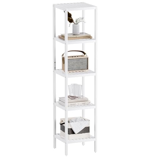 SMIBUY Bathroom Storage Shelf, 5-Tier Bamboo Rack Organizer, Multifunctional Shelving Unit for Living Room Bedroom Kitchen (White) - color: White, size: 5 Tier