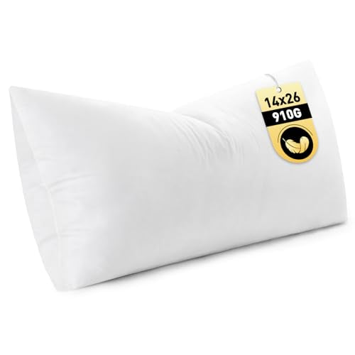 MIULEE 14x26 Inch Down Feather Pillow Insert with Cotton Fabric | Fluffy and Comfy Throw Pillow for Bed Couch and Sofa - size: 14x26 Inch