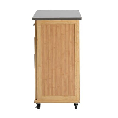 Christopher Knight Home ZAH Bamboo Rolling Cart with Drawers, Kitchen Bar Cart on Wheels with Stainless Steel Top, Mobile Rolling Kitchen Cart Storage Cabinet, Serving Cart, 29.13'' x 18.5'', Natural - size: Small