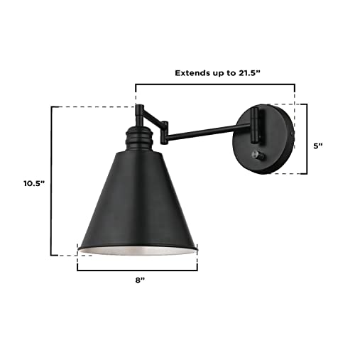 Westinghouse 6125400 Trocadero Traditional One Light Swing Arm Wall Fixture with On/Off Switch, Matte Black Finish