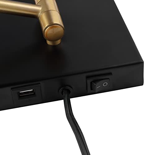 JONATHAN Y Hygge 1-Light Modern Swing Arm USB Sconce 8", Black/Brass Gold | Metal Construction, Plug-In Midcentury Bedside Wall Lamp, Cone Shade, Adjustable Head, LED Bulb Included - color: Black/Brass Gold