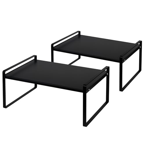 Nxconsu Stackable Cabinet Shelf Organizer 2 Pack, Wide Black | Heavy-Duty 3mm Steel Stackable 2-Tier Shelf, Holds 50 lb, for Kitchen Cabinet Pantry Cupboard Counter Bathroom Under Sink - color: Black, size: Wide - 12"D x 7.3"H