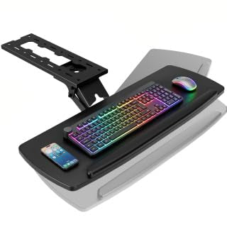 Keyboard Tray Under Desk with Storage Drawer, Height Adjustable Keyboard Tray Slide Out 360° Swivel Tilt, Ergonomic Under Desk Mount Keyboard & Mouse Holder for Gaming Home Office - size: 28” Length