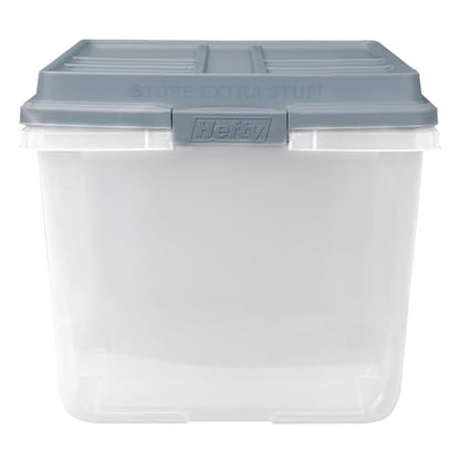 Hefty HI-RISE Stackable Storage Bins - Under Bed Storage Containers with Lids, Shoe Organizer, Plastic Storage Bins, Clear Shoe Boxes with XL Lid-Locking Latches, Durable Double Rim - 72qt (6 Pack) - size: 72 Qt - 6 Pack