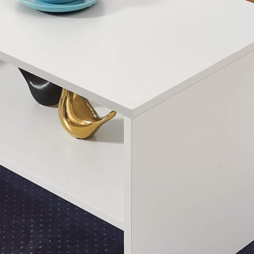 Panana 2-Tier Coffee Table Simple Couch Sofa Side End Table Tea Accent Table for Living Room Office, 39.4" x 15.7" x 15.7" (White) - color: White